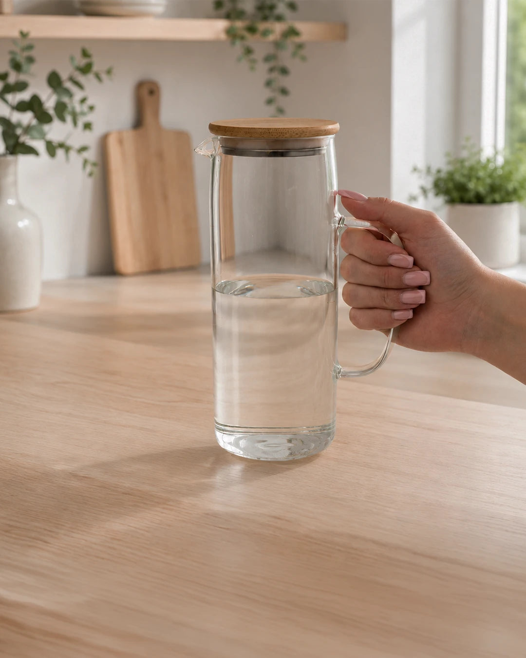 Glaskaraffe mit Holzdeckel 1000 ml